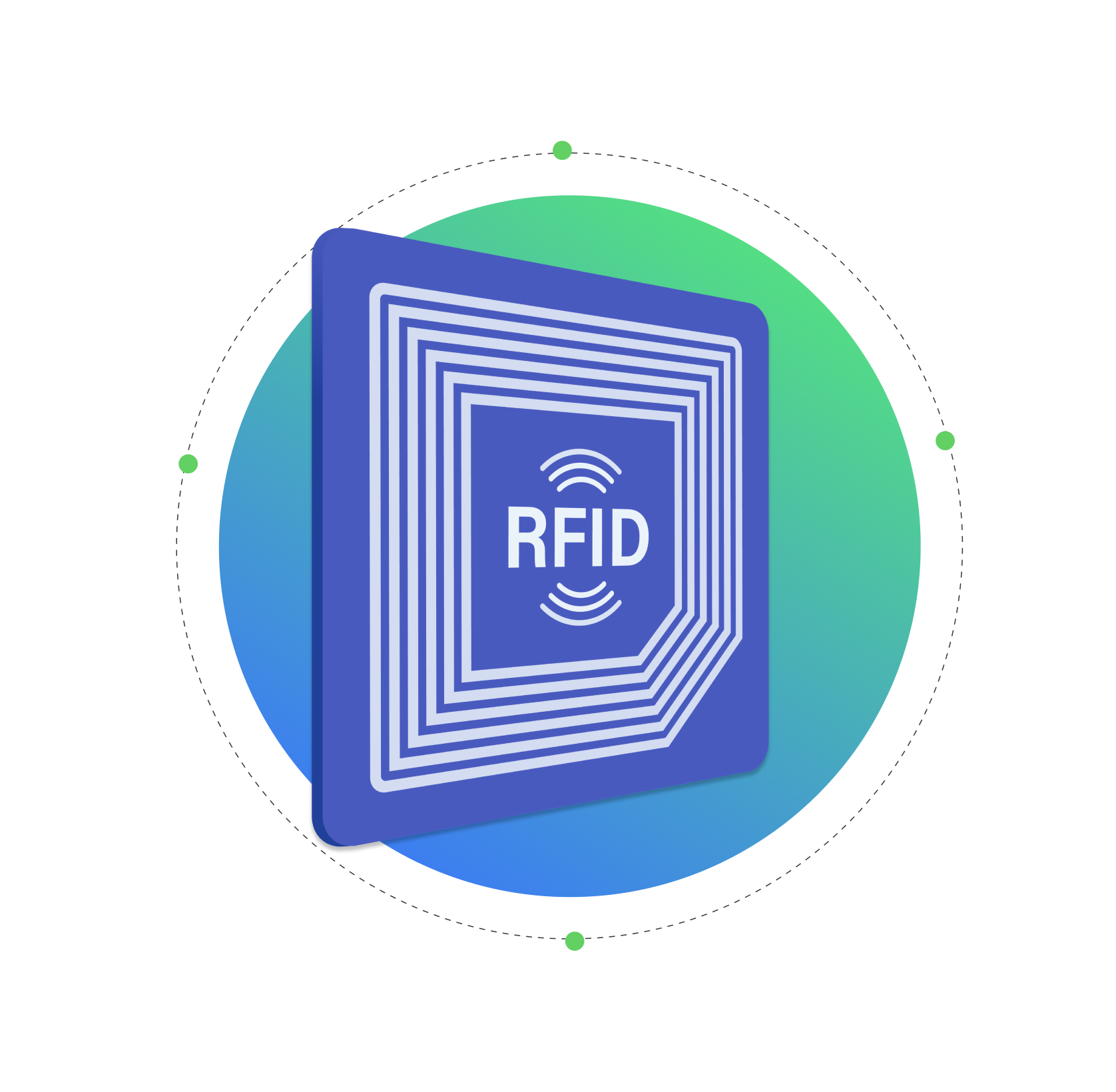 Etiqueta azul RFID con fondo en circulo verde
